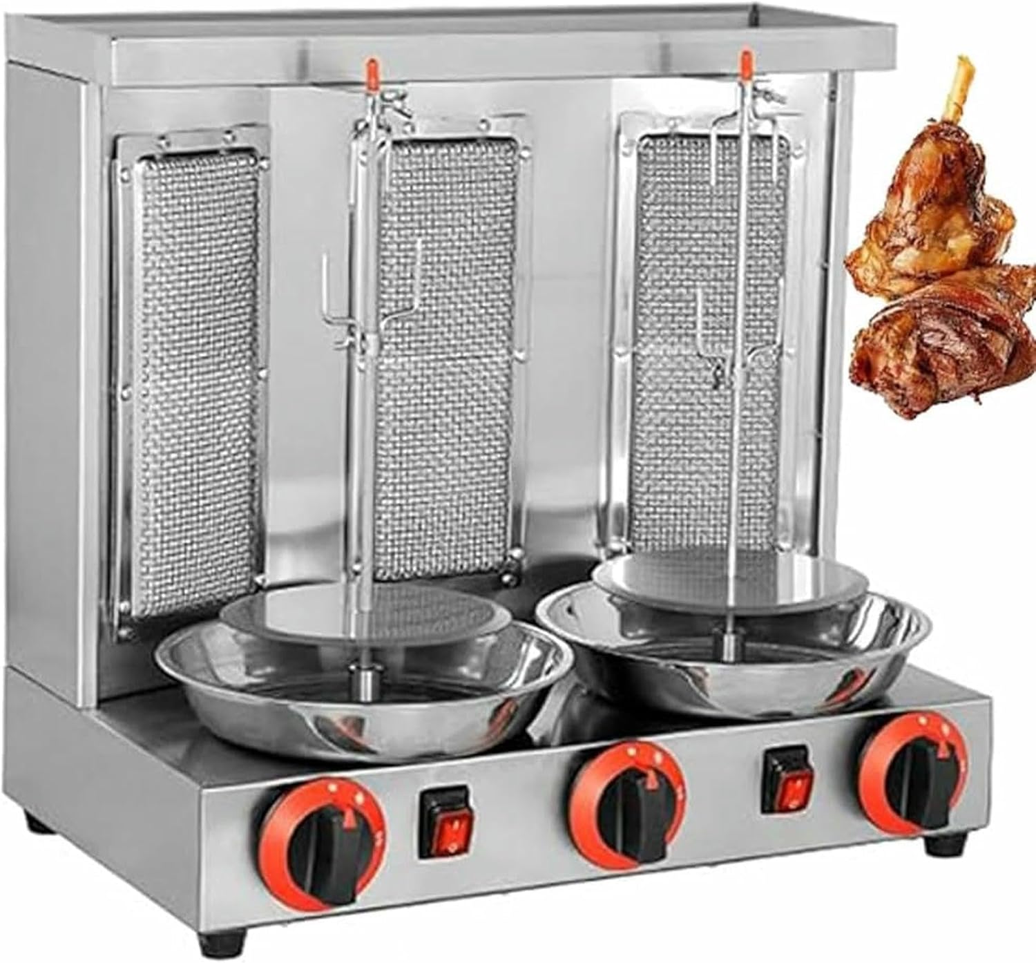 Commercial Vertical Barbecue Grill, 360° Automatic Rotation Gas Rotisserie BBQ Skewer, Stainless Steel Kebab Baking Oven with Temperature 50-300℃, for Restaurant Kitchen Parties(Black)