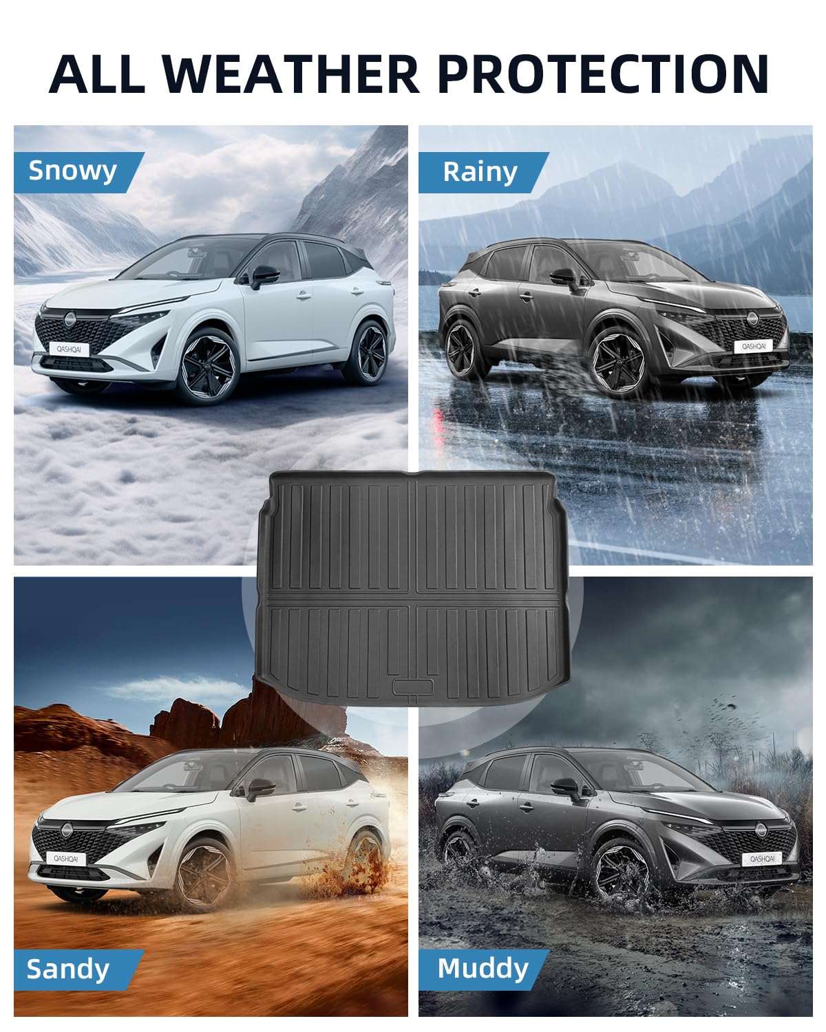 TPE Alfombras Maletero para Nissan Qashqai e-Power MHEV 2021-2026 | Alfombrillas Maletero Originales, Protector Maletero Antideslizantes e Impermeables, Funda Maletero con Bordes Elevados
