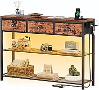 Vista 10 de Furologee Mesa de sofá consola con estante de almacenamiento para entrada, pequeña mesa de entrada de 30 pulgadas con 2 cajones de tela, estantes