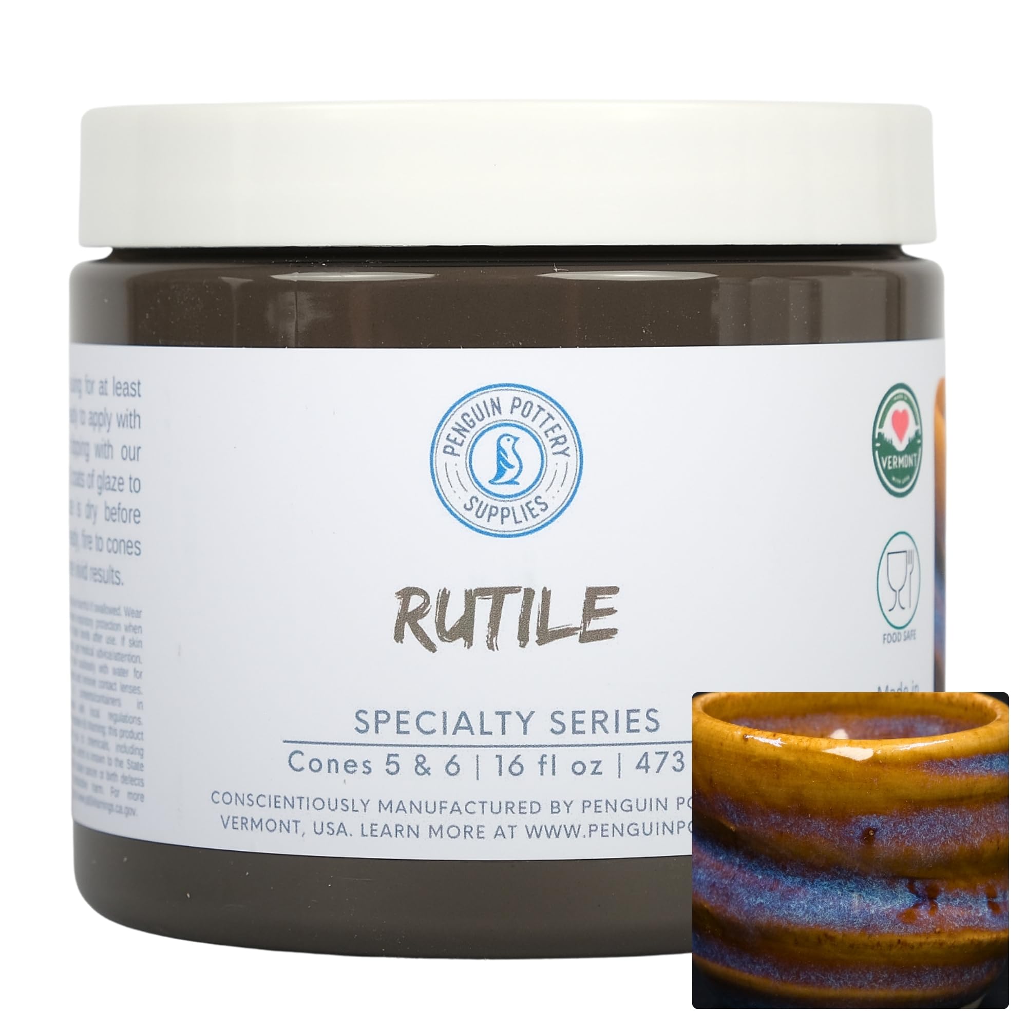 Penguin Pottery - Specialty Series - Rutile - Cone 6 - Mid Fire Glaze, High Fire Glaze, Cone 6 for Mid Fire Clay, High Fire Clay - Ceramic Glaze Pottery (1 Pint | 16 oz | 473 ml)
