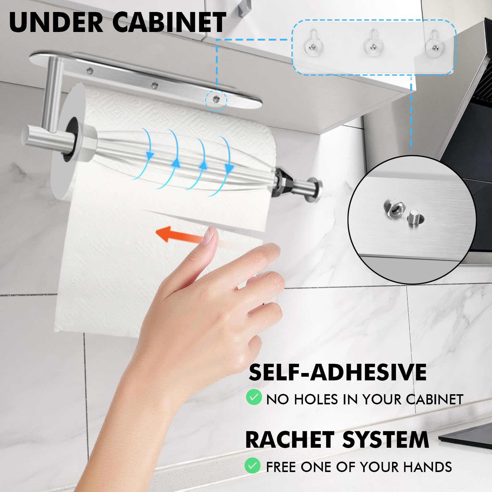 KIHOGEM Magnetic Paper Towel Holder, One Hand Operable Paper Towel Holder Wall Mount with Strong Magnetic Backing and Self-Adhesive for Kitchen Refrigerator RVs Grill Garageï¼ˆSilverï¼‰