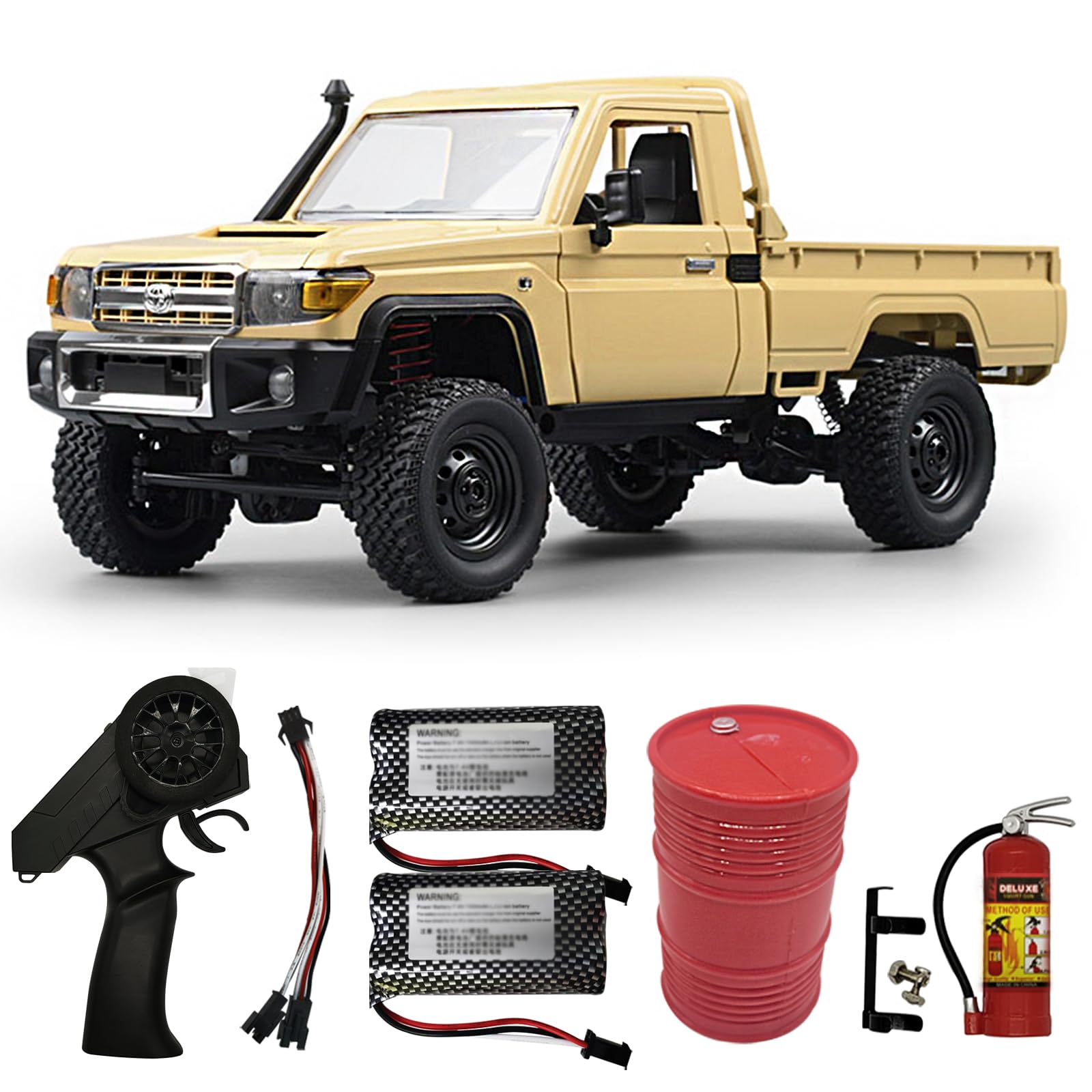 Skymaker MN82 RC Crawler with Two 1500mAh Battery 1/12 RC Truck 4x4 Toyota LC79 2.4GHz Remote Control Off Road Rock Crawler with Decoration Parts Full Proportional Pickup for Adults Yellow