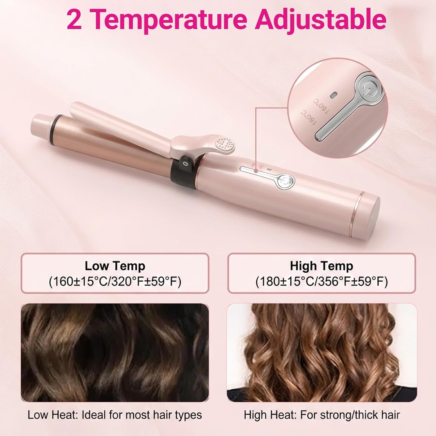 SOONHUA 3/4 Inch 19mm Cordless Mini Curling Iron, 2 in 1 Hair Straightener Curler, Portable Travel Curling Wand 2 Temp Settings, USB Rechargeable Ceramic Styling Tool for Women, All Hair Types, Pink