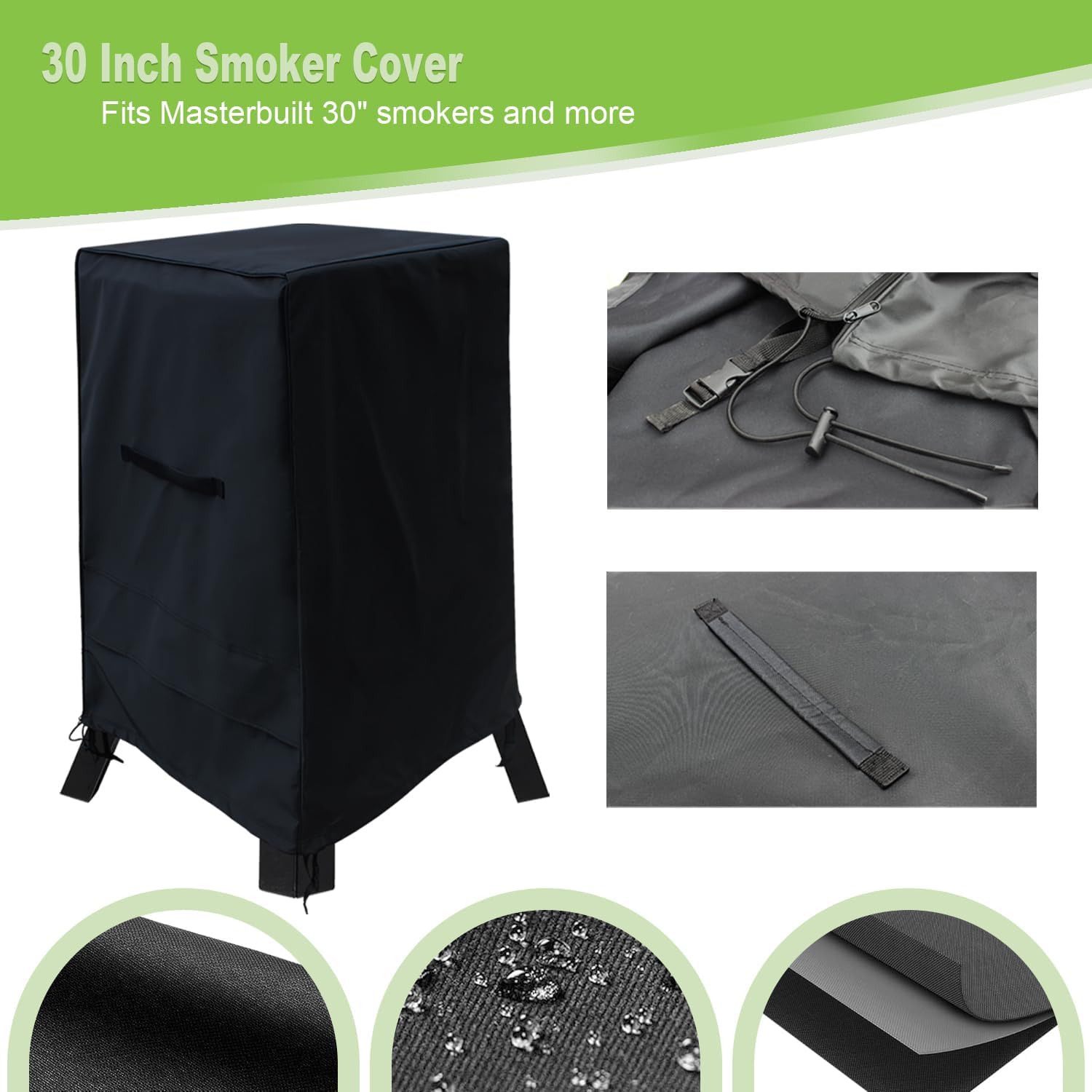 600D Heavy Duty Smoker Cover Compatible for Pit Boss 2 Series Smoker and Masterbuilt/Smoke Hollow 30 in Vertical Gas Smoker and 30-Inch Ridgewood Pro Electric Smoker Cover with Zipper - Image 3