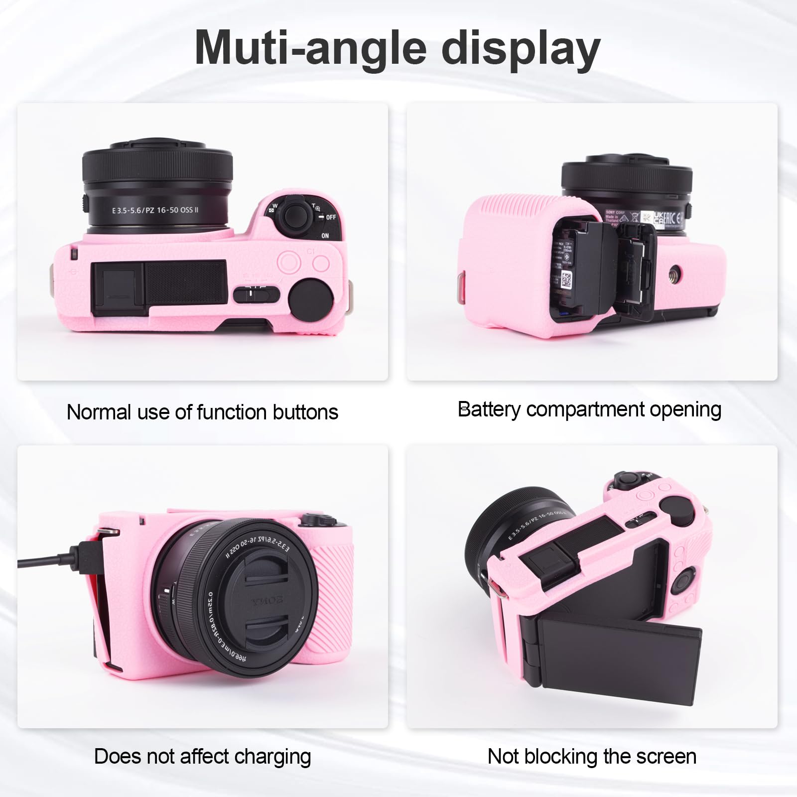 Rieibi - Custodia protettiva in silicone per Sony Alpha ZV-E10 II con 2 pellicole protettive, custodia leggera ZV-E10II con sensazione di presa migliorata per Sony ZV-E10 II, Rosa, Custodia per