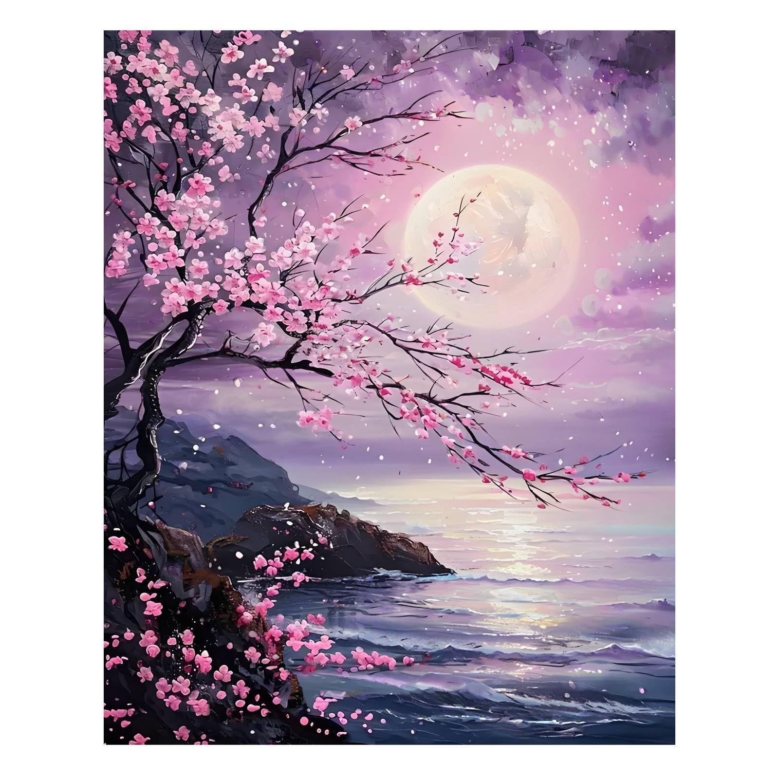 bleihum Paint by Numbers Kit for Adults, Cherry Blossom Adult Paint by Number Kits on Canvas, DIY Painting by Numbers for Adults Wall Decor Gift 16x20inch
