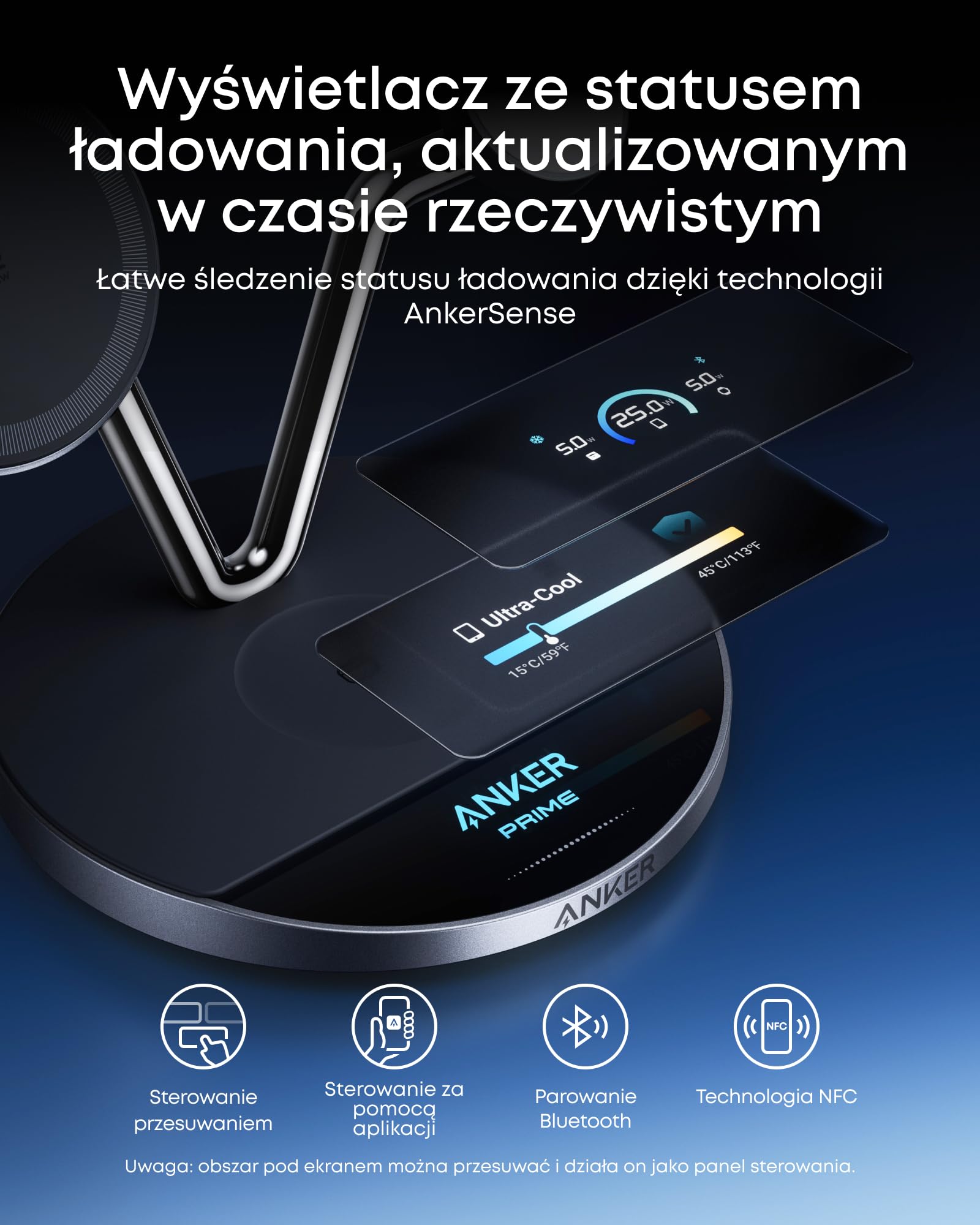 Anker Prime Ładowarka kompatybilna z MagSafe 3-w-1, certyfikowana stacja ładowania bezprzewodowego Qi2 25W z inteligentnym wyświetlaczem i aktywnym chłodzeniem TEC, dla iPhone 17, Apple Watch, AirPods