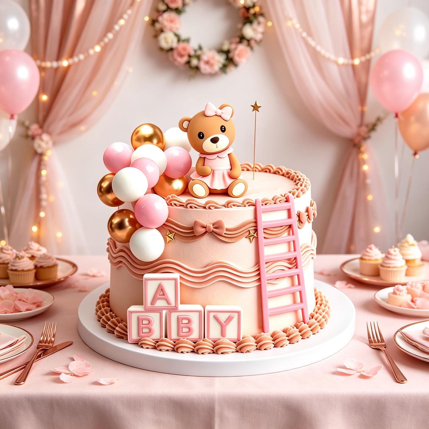 Pink Bear Baby Shower Cake Topper Bear Birthday Cake Decoration