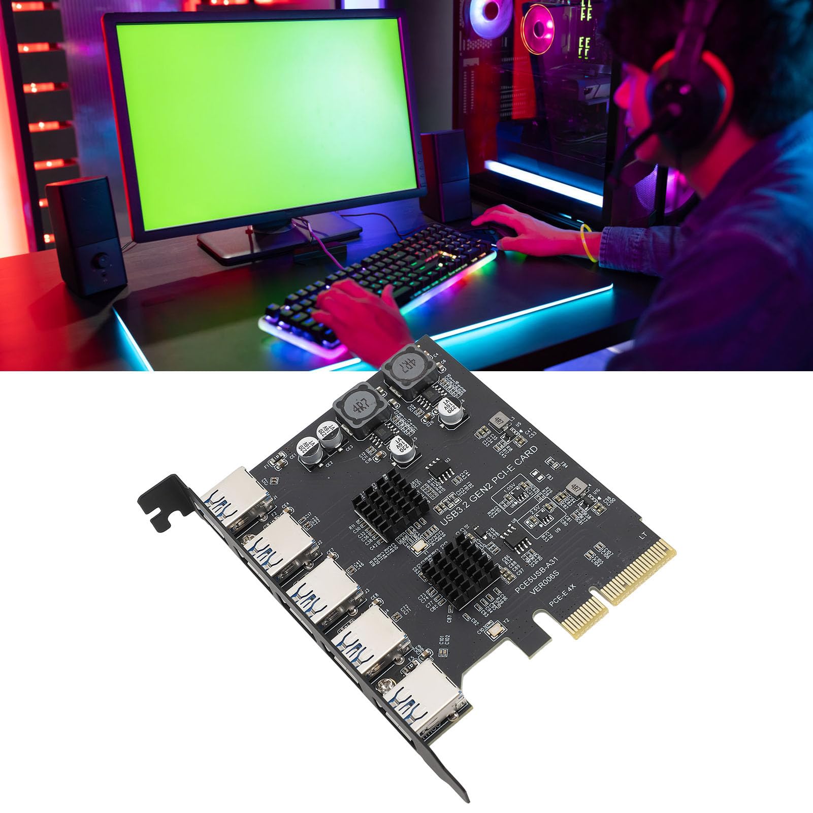 Scheda di Espansione USB 3.2 PCIe, 5 Porte di Tipo A, 10 Gbps