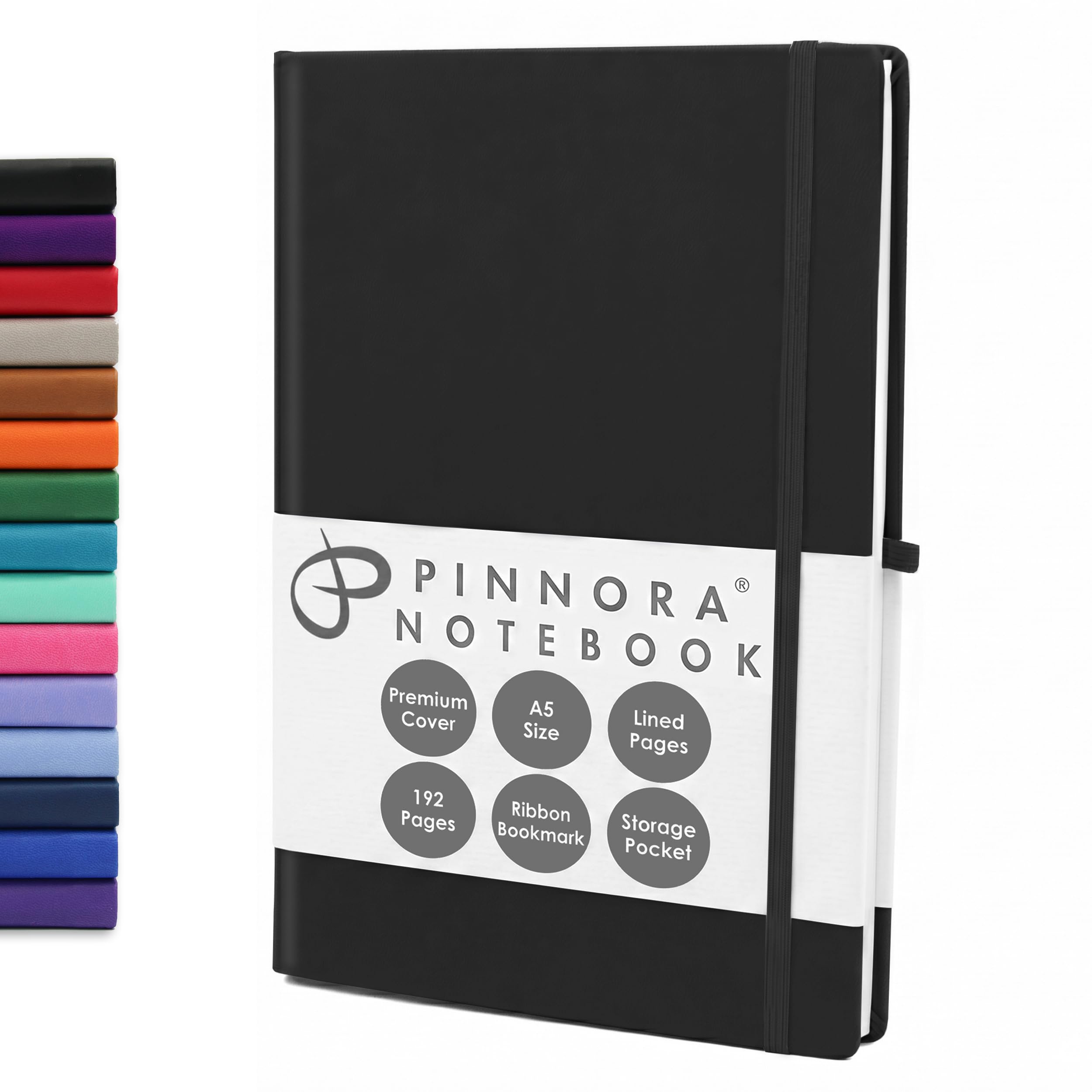Pinnora Black A5 Notebook – Lined Everyday Journal Notebook & Monthly Planner with 192 Pages, Notebooks for School, Office & Travel, Durable Cover, Smooth Paper, Ideal Lined Notebooks