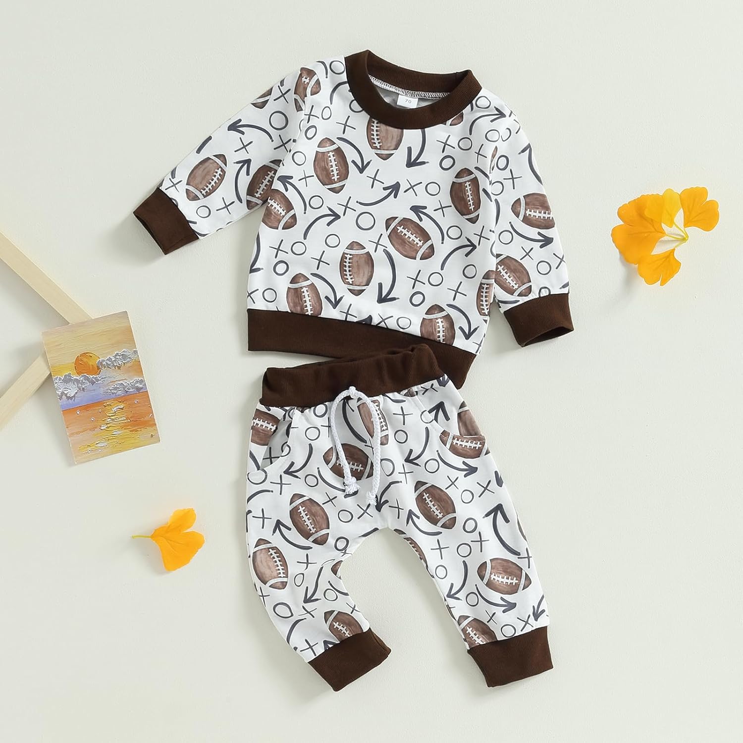 Baby Boy Girl Football Outfit Long Sleeve Crewneck Sweatshirt Pullover Tops and Elastic Pants Set 2PC Outfits - Image 2