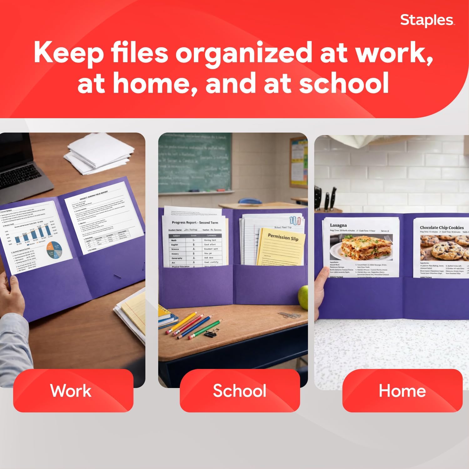 Staples 2‑Pocket Paper Folders, Indigo, Durable Letter‑Size Cardstock, Ideal for School & Office Organization, 25/Pack