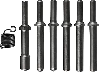 YaeTek 7 Pcs Air Hammer Bits Accessories 0.401 Shank Heavy Duty Smoothing Pneumatic Air Rivet Hammer Chisel Bits Extended Length Tools Kit with Spring