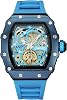 TIME100 Automatic Mechanical Watches for Men Skeleton Square Big Face Wristwatch Adjustable Silicone Strap