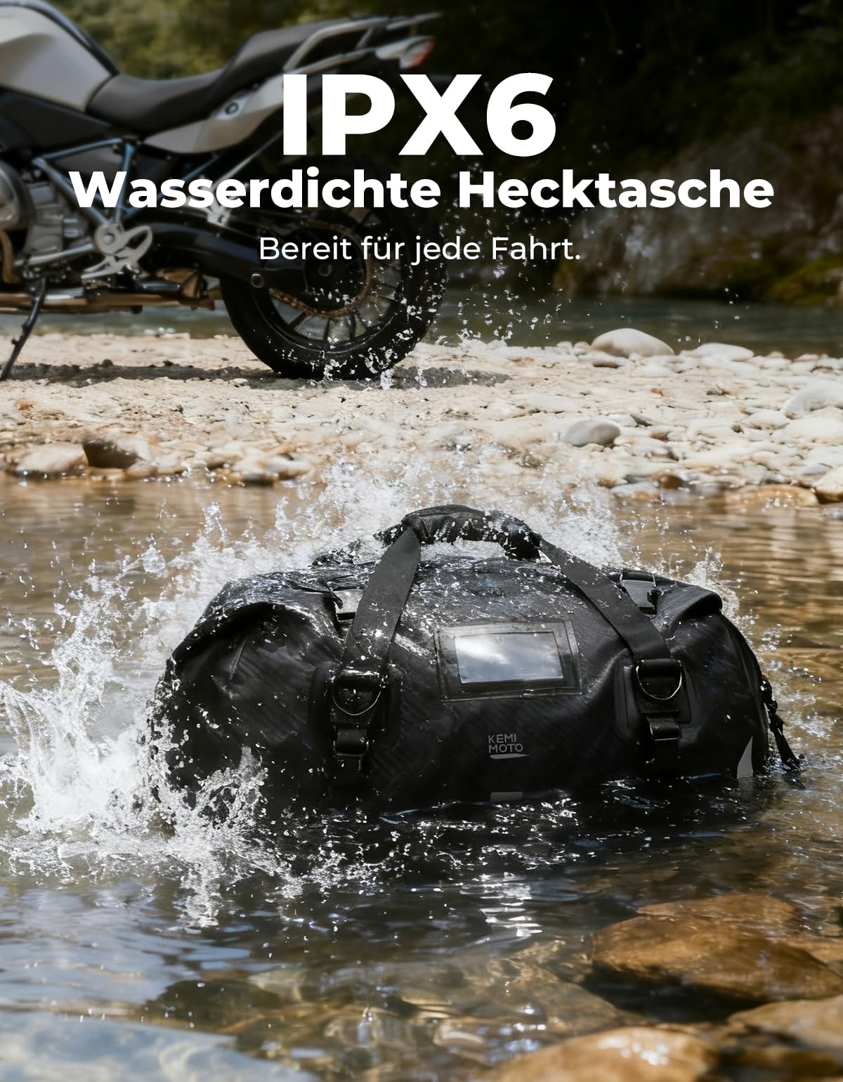 KEMIMOTO Motorrad Hecktasche 40L IPX6 wasserdichte Gepäckrolle mit Schnellverschlussgurten