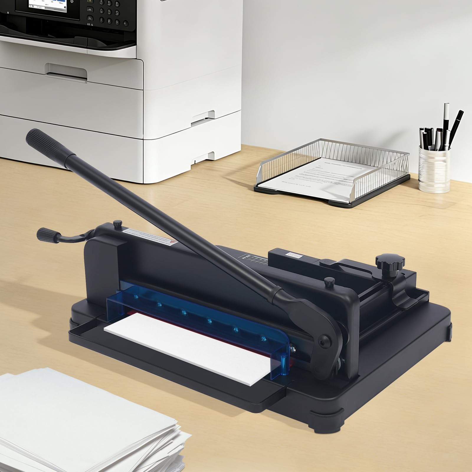 A4 Robuster Hebelschneider bis 400 Blatt Für Papier, Fotos (Schwarz) | Robuste Konstruktion zum Schneiden von Dickem Papier, Einstellbare Kraft, präzise und einfach zu bedienen für Büro Design