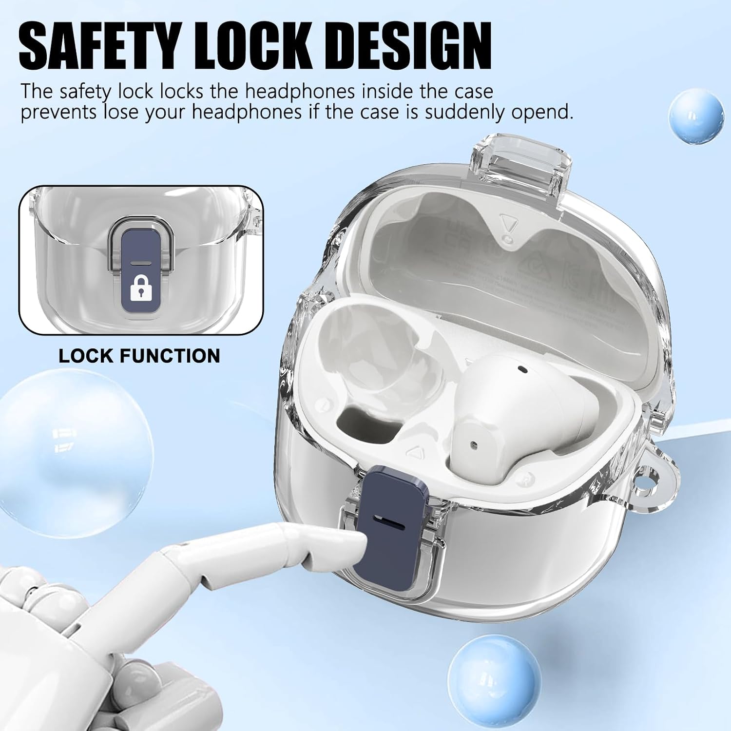 [Secure Lock] Clear Case for JBL Tune Flex Case Cover Compatible with JBL Tune Flex True Wireless Noise Cancelling Earbuds Anti-Scratch Protective Cover with Keychain (Clear)