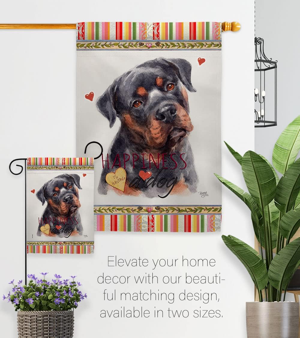 Breeze Decor Mahogany Rottweiler Happiness Garden Flag-Set with Stand Dog Puppy Spoiled Paw Canine Fur Pet Nature Farm Animal Creature House Banner Small Yard Gift Double-Sided, Made in USA