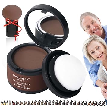 Maycheer Pang Pang Hair Shadow, Maycheer Hair Shadow, Maycheer Hairline Shadow Powder, 30 Colors Magic Root Cover Up, Scalp Cover for Thinning Hair with Mirror and Cushion #14 Chocolate