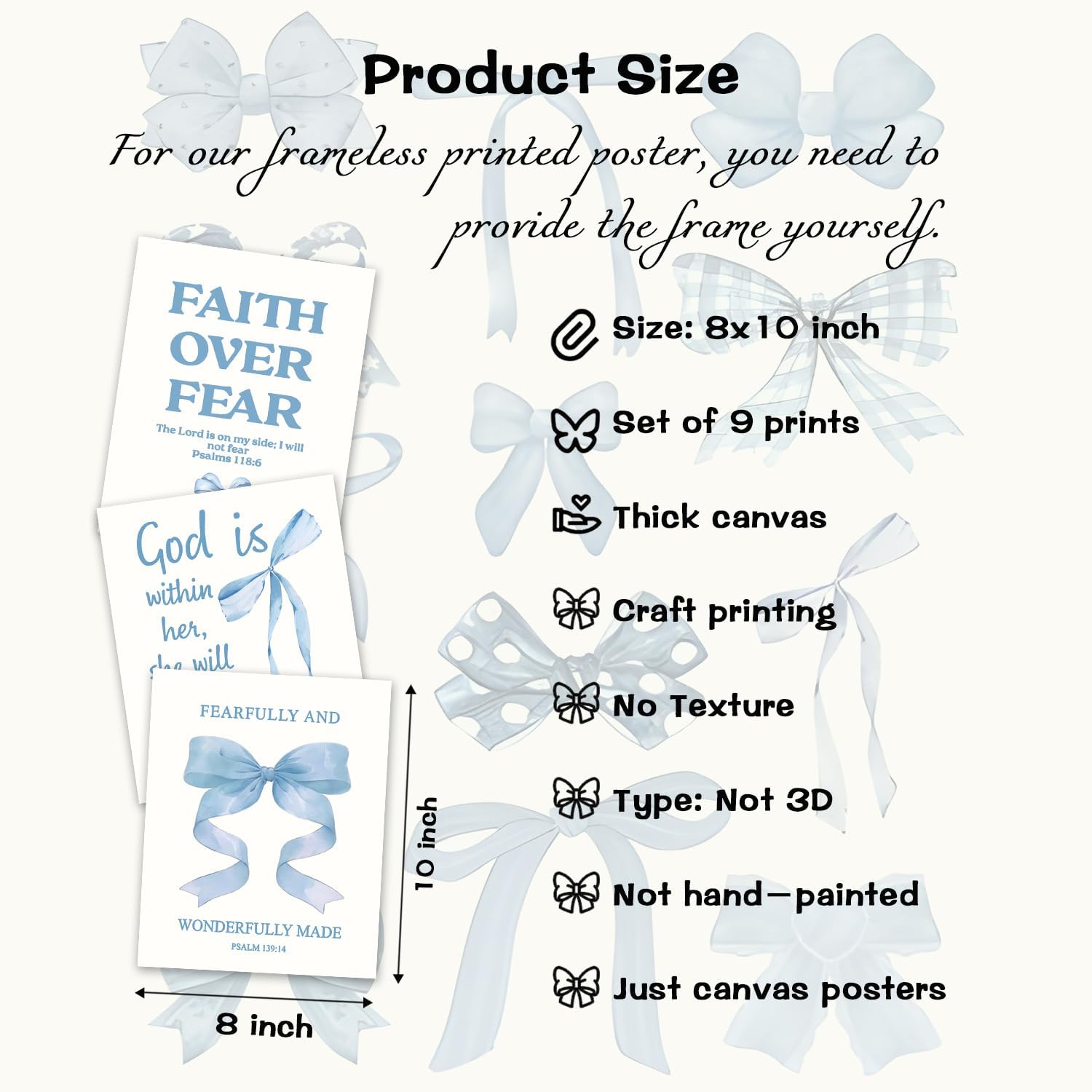 Wow NEW ART Blue Bows Jesus Bible Canvas Wall Art Set of 9 8x10In Unframed image 3