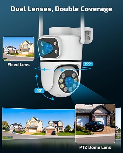 Miniatura 2 de OHWOAI Cámara de seguridad al aire libre inalámbrica de doble vista, cámaras de vigilancia 2.4G/5G WiFi PTZ con visión nocturna a color para