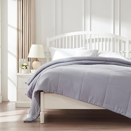 SunStyle Home Edredón gris oscuro, tamaño Queen, ligero, reversible, con patrón cuadrado, suave y acogedor, colcha de plumón alternativo para todas