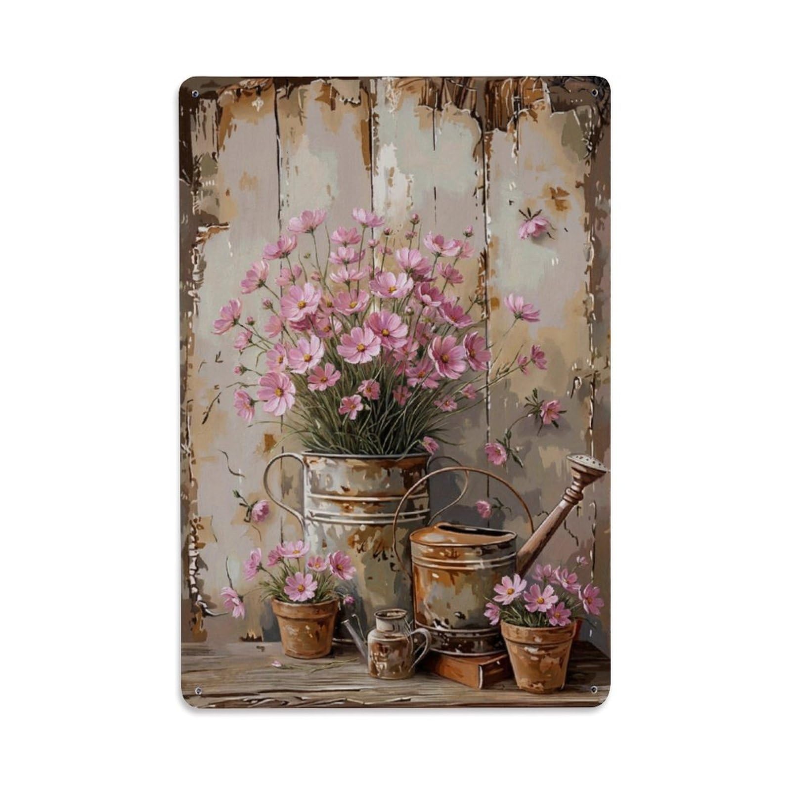 Vintage Flower Bunch Cosmos Pastoral Aesthetics Metal Tin Sign