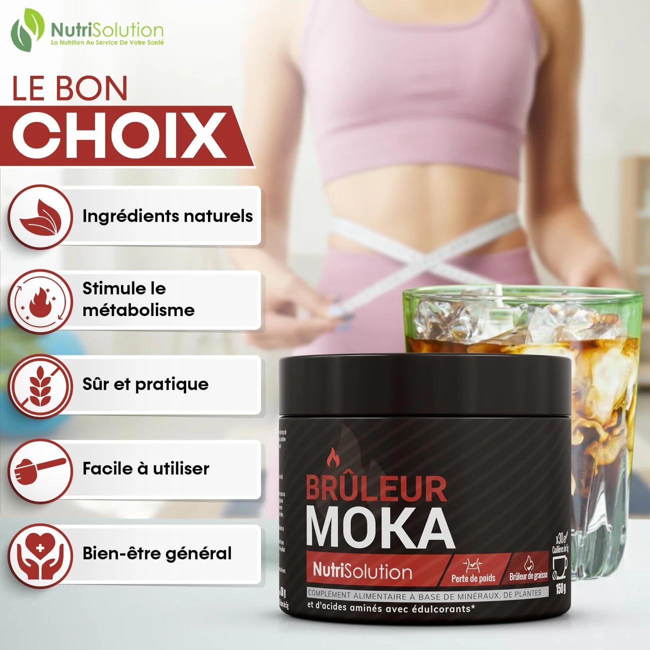 Brûleur Moka Nutrisolution Café Minceur Premium Brûle-Graisse Puissant 100% Ingrédients Naturels Végétarien Sans Gluten Sans OGM Fabriqué en France