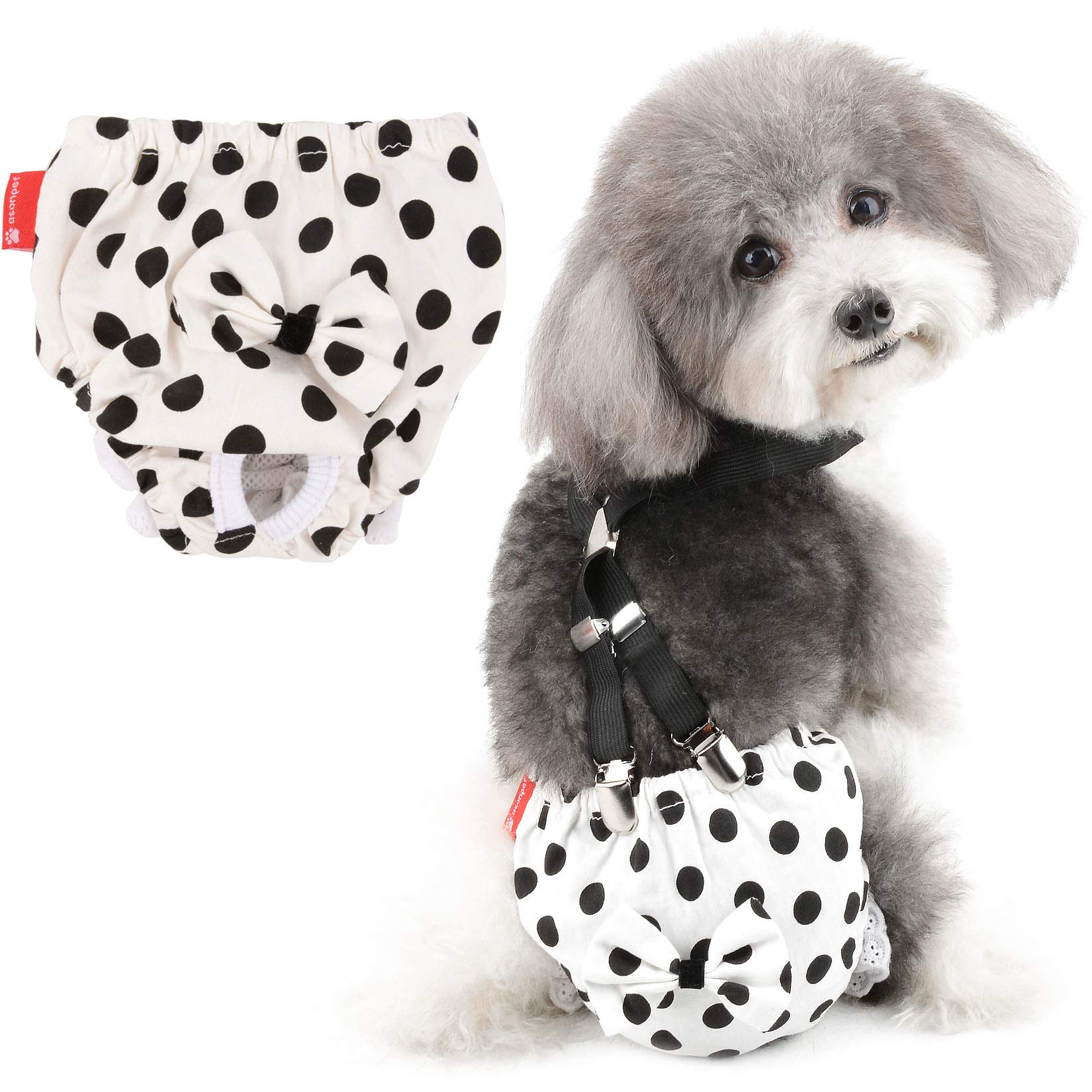 Zunea Small Dog Nappies for Female Dogs Reusable Washable Dog Diapers Cute Polka Dot Pet Sanitary Nappies with Adjustable Brace Puppy Physiological Pants Non-Absorbable Nursing Diaper White XS
