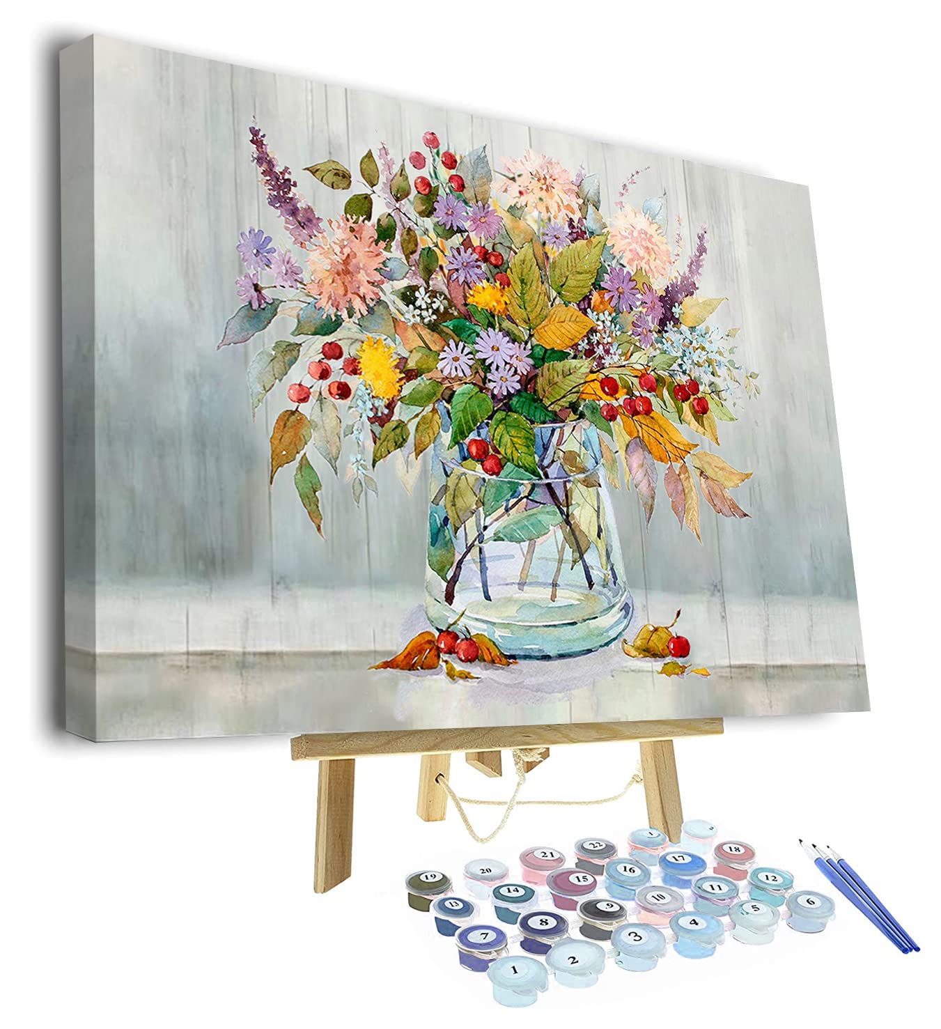 TISHIRON Paint by Numbers for Adults Kids Beginner Vase Flowers DIY Acrylic Painting by Numbers Kits with Brushes Acrylic Pigment Home Decoration with Framed 16 x 20 inch
