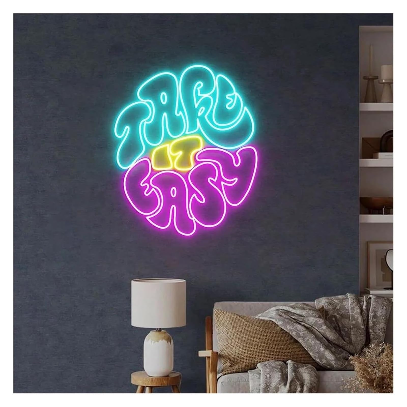 Decorazione luminosa al neon Take It Easy per insegne Lettera di luminosità regolabile per luci adatte(B,35cmx35cm)