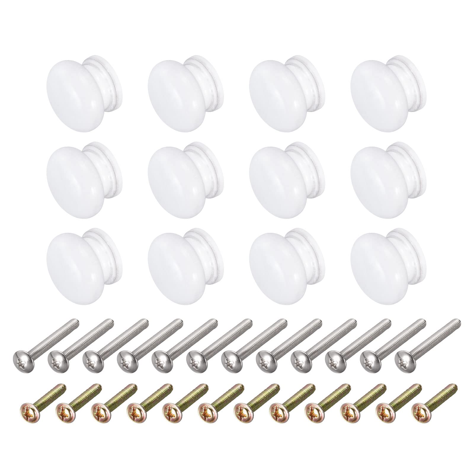 Round Wood Drawer Knobs, (28x21mm) 12Pcs, Pull Knobs with Screws - for Household Furniture Wardrobe Dresser, White
