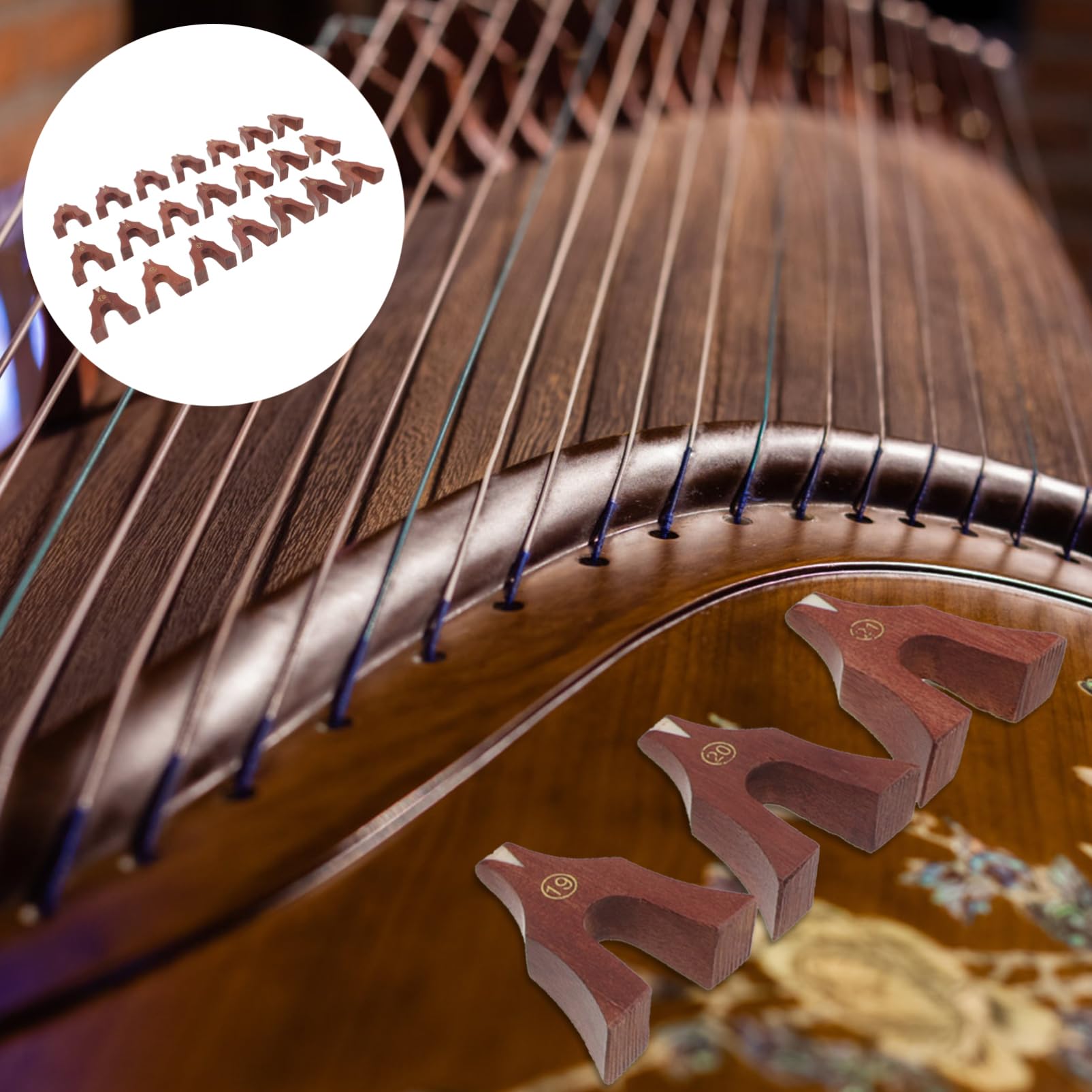 21 Stück Guzheng Saitenpfeiler aus Braunem Holz Professionelle Guzheng Brücken für Stabile Unterstützung Leicht und Praktisch zum Transportieren Beim Musizieren