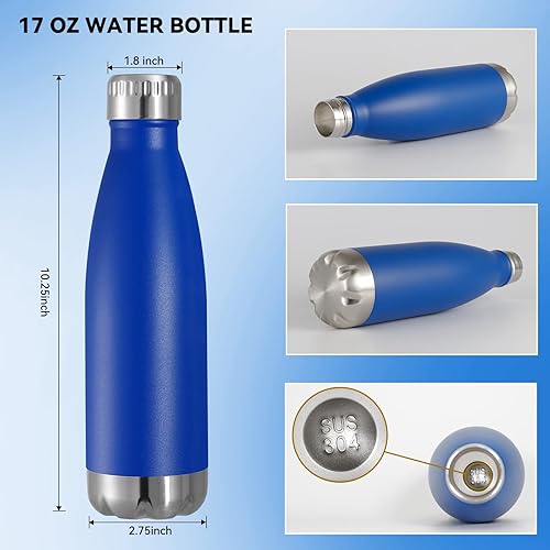 Miniatura 3 de VEGOND Botellas de agua de acero inoxidable de 17 onzas, botella de agua deportiva de metal reutilizable que mantiene la bebida caliente y fría, sin