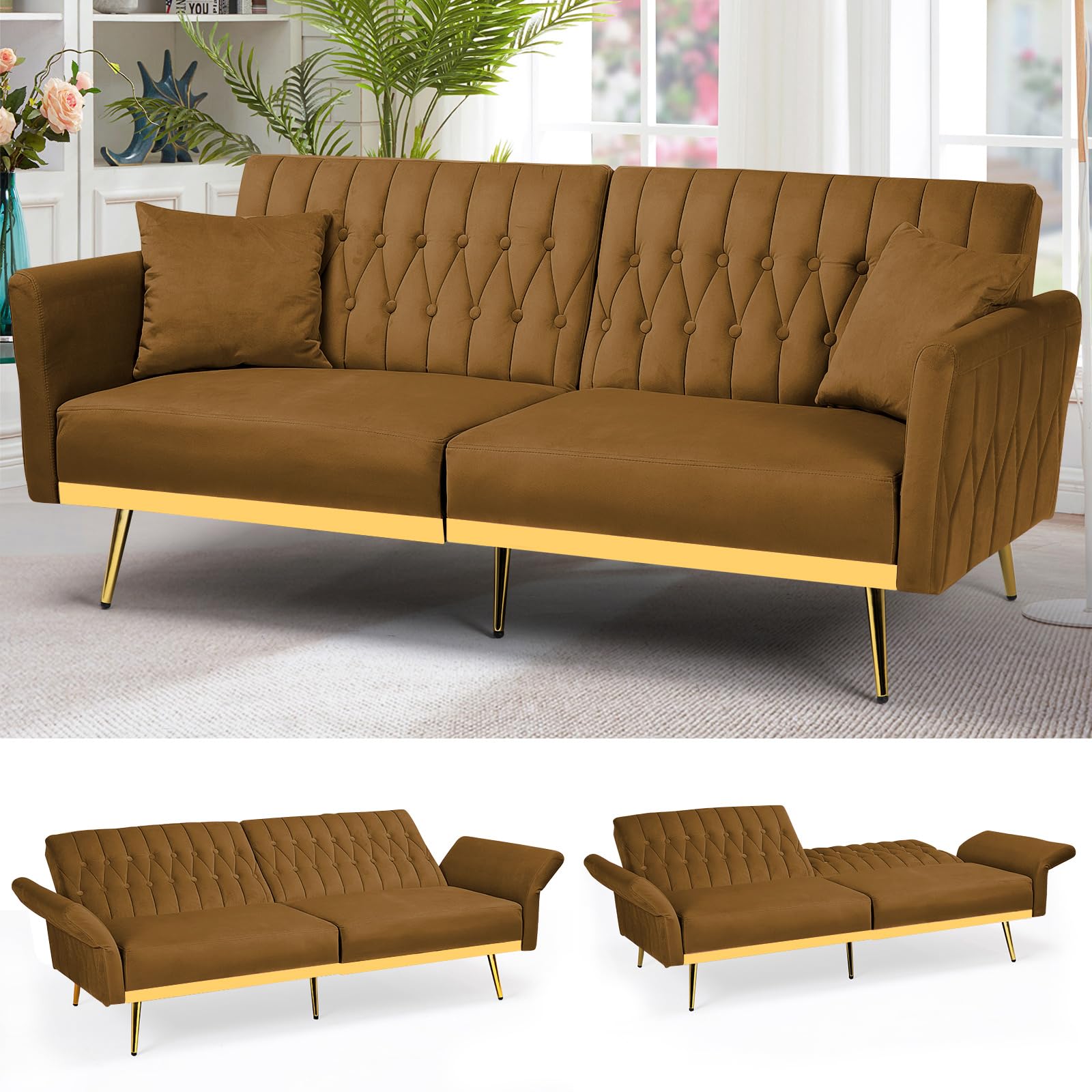 ACMEASE 70 Velvet Futon Sofa Bed