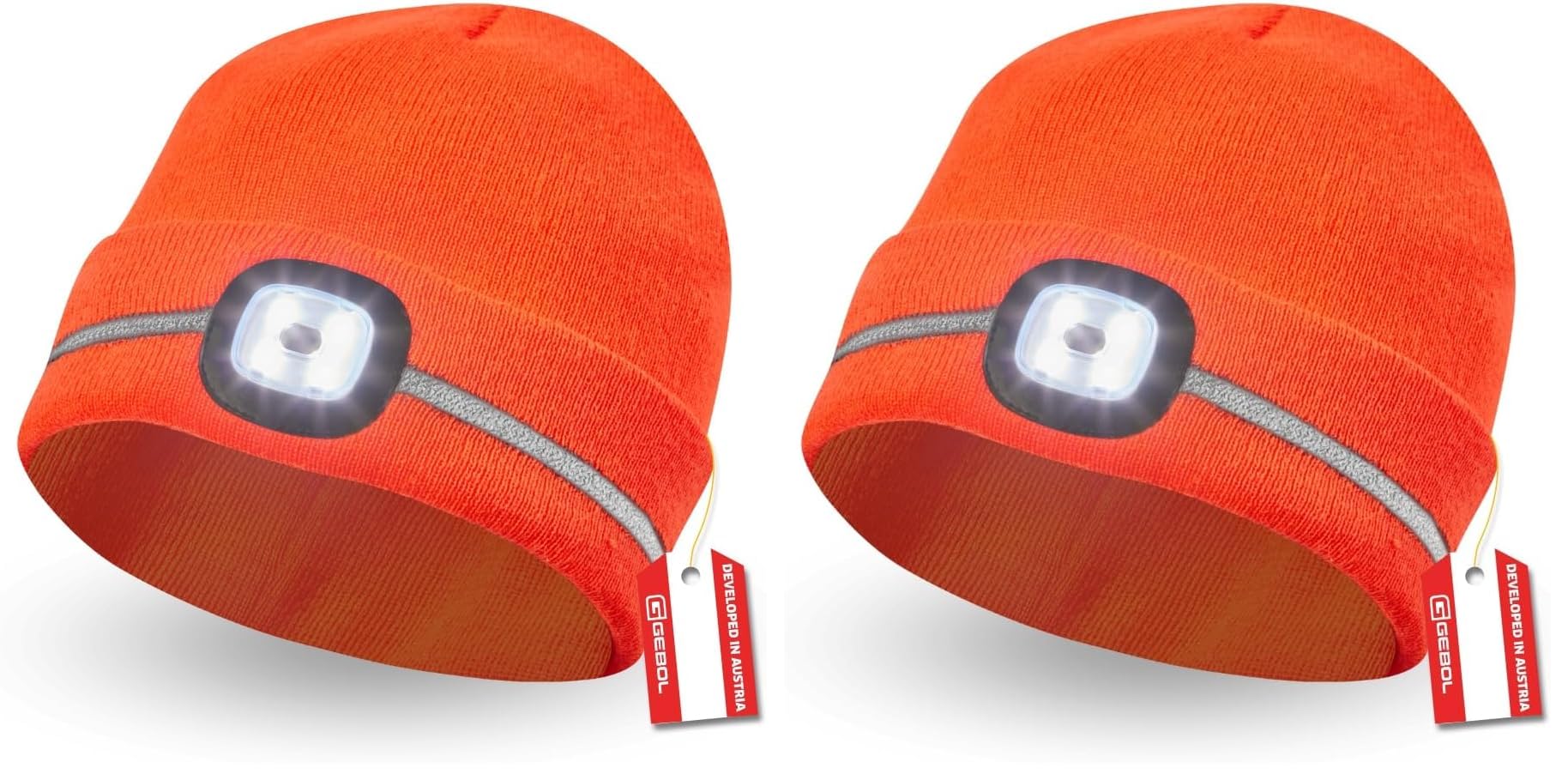 Bonnet LED orange et lampe frontale intégrée rechargeable USB pour sport et sécurité
