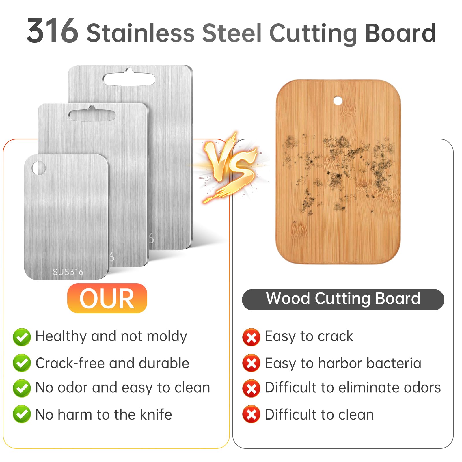 Planche A Decouper Titane Planche à Découper En Acier Inoxydable Double Face - Anti-Odeur Et Hygiénique | Pour Viande, Légumes Et Fruits Planche à Découper Inox