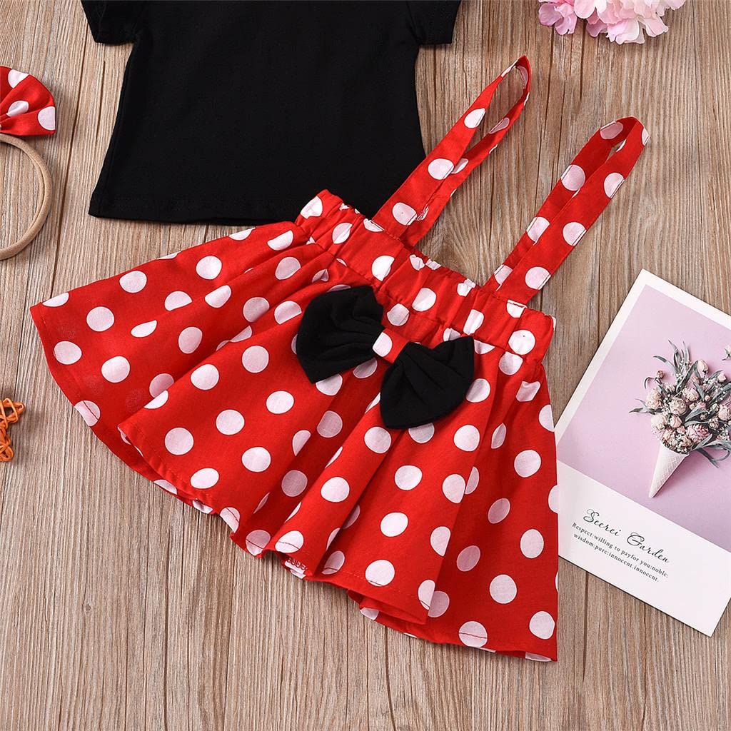Lito Angels Deguisement Robe Mouse avec Bandeau Cheveux pour Bebe Enfant Fille, Ensemble Jupe à Bretelles à Pois Rouges