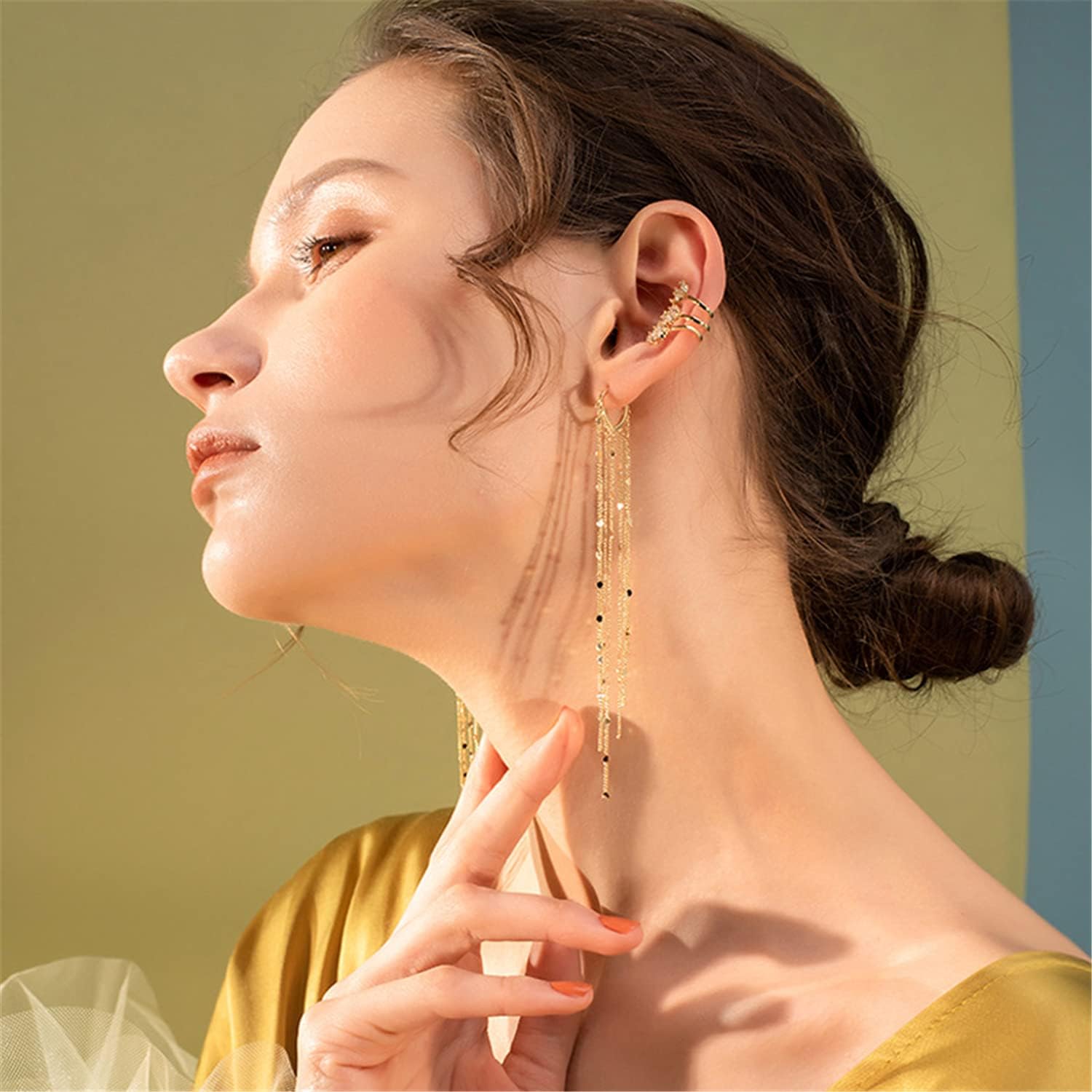 ANDPAI Chic Charm 14k Gold Silver Plated Big Chandelier Tassel Long Chain Geometry Huggie Hoop Dangle Drop Earrings for Women Statement Jewelry Gifts - Image 4