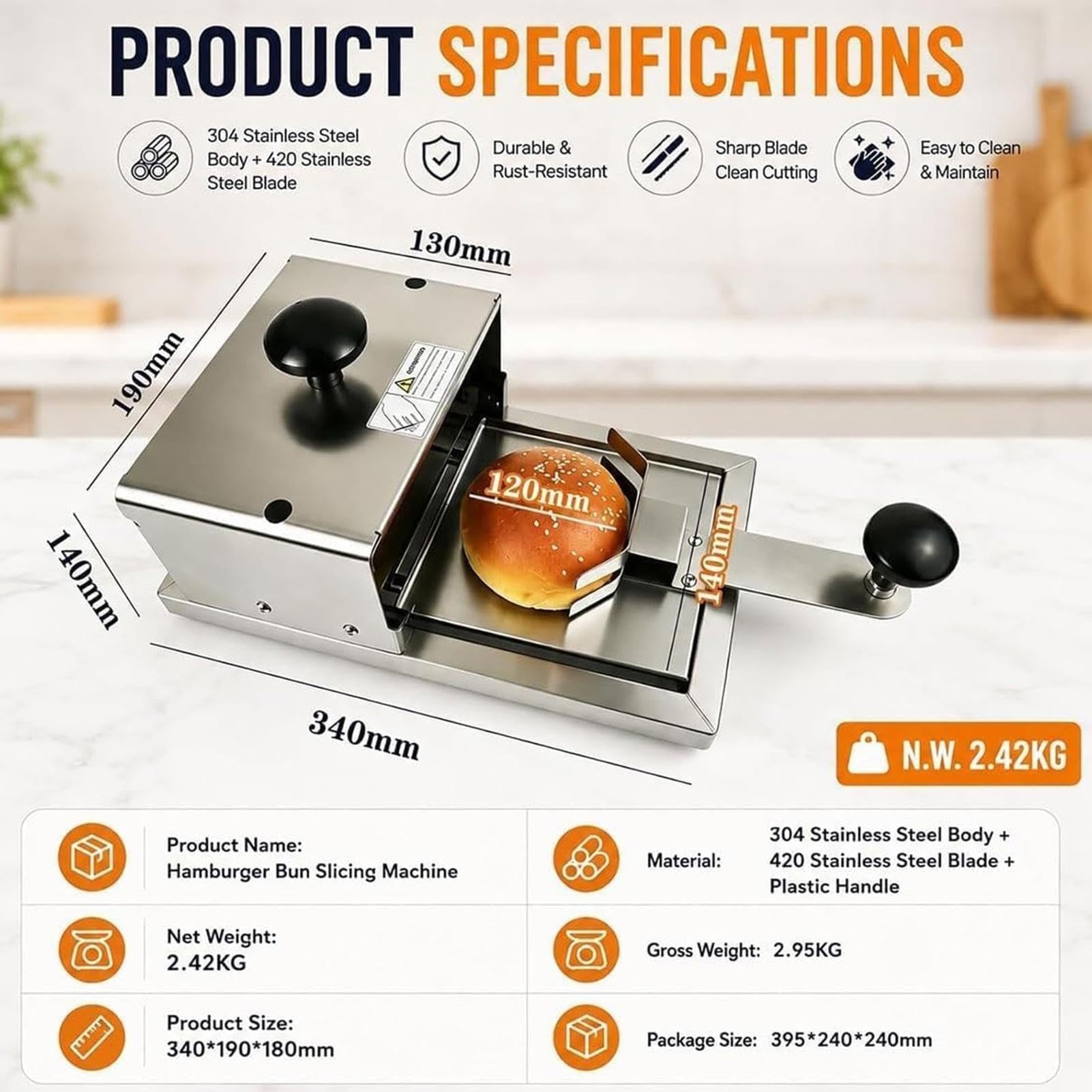 Affettatrice Manuale Commerciale Hamburger E Bagel,For Pane A Tutto Tondo