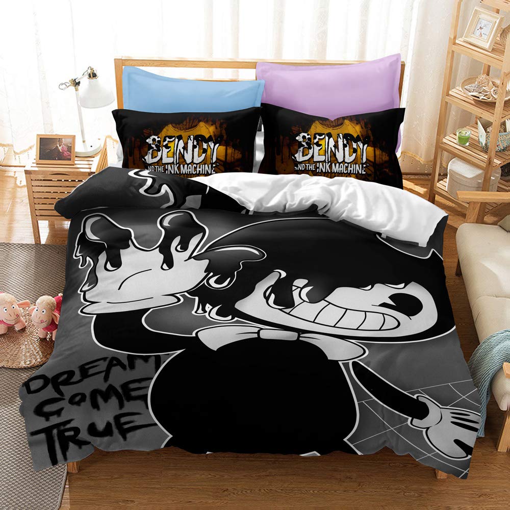 Chaose Boys Black Bendy Bedding Set, 100% Cotton Duvet Cover Pillowcase, Soft And Comfortable, For And Girls (Bendy 02,Single(135X200cm))