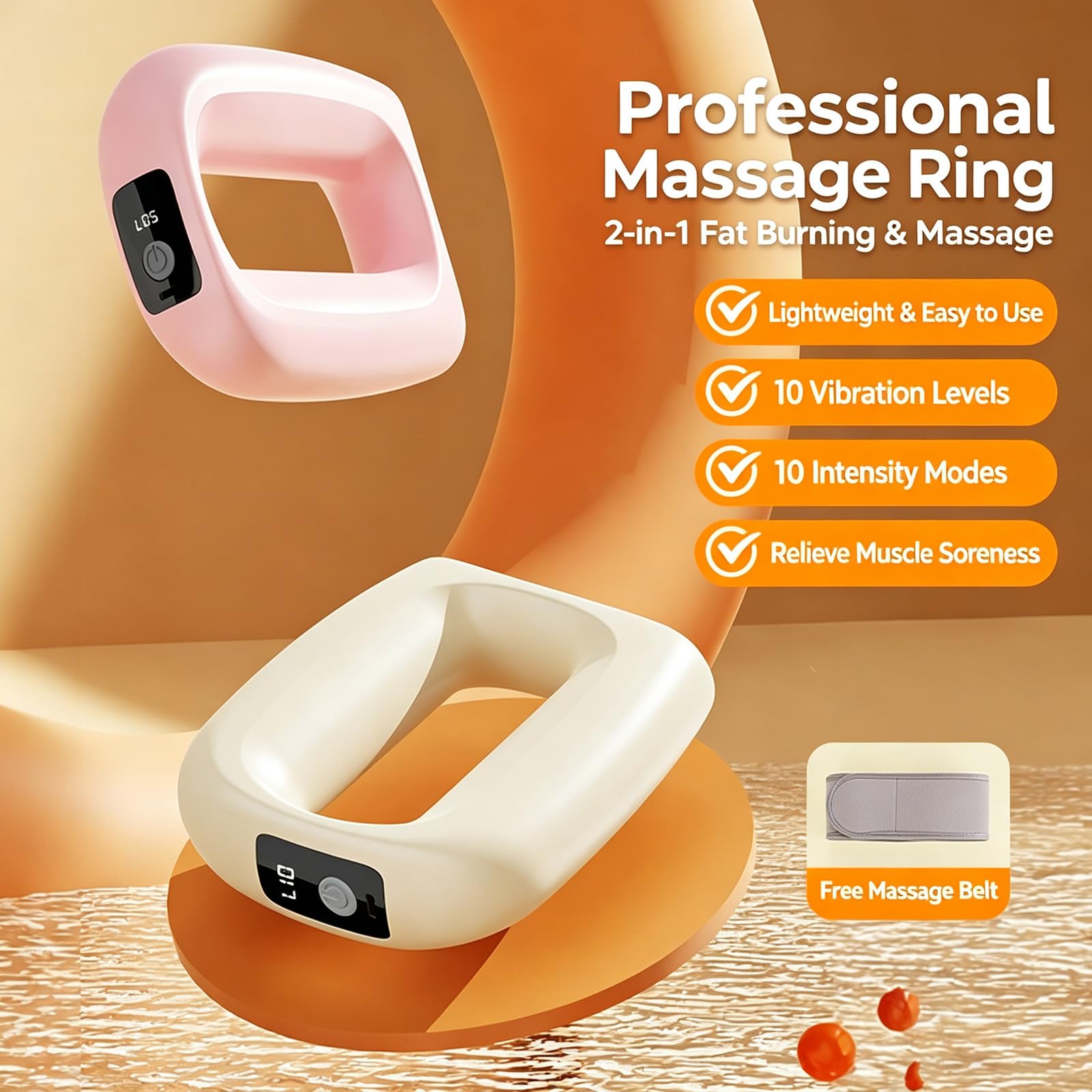 Masajeador de Grasa Abdominal, Anillo de Fascia Multifuncional de Cuerpo Entero, Masajeador de Vientre para Quemar Grasa y Calor, 10 Modos Ajustables para Espalda, Piernas y Abdomen (Blanco roto)