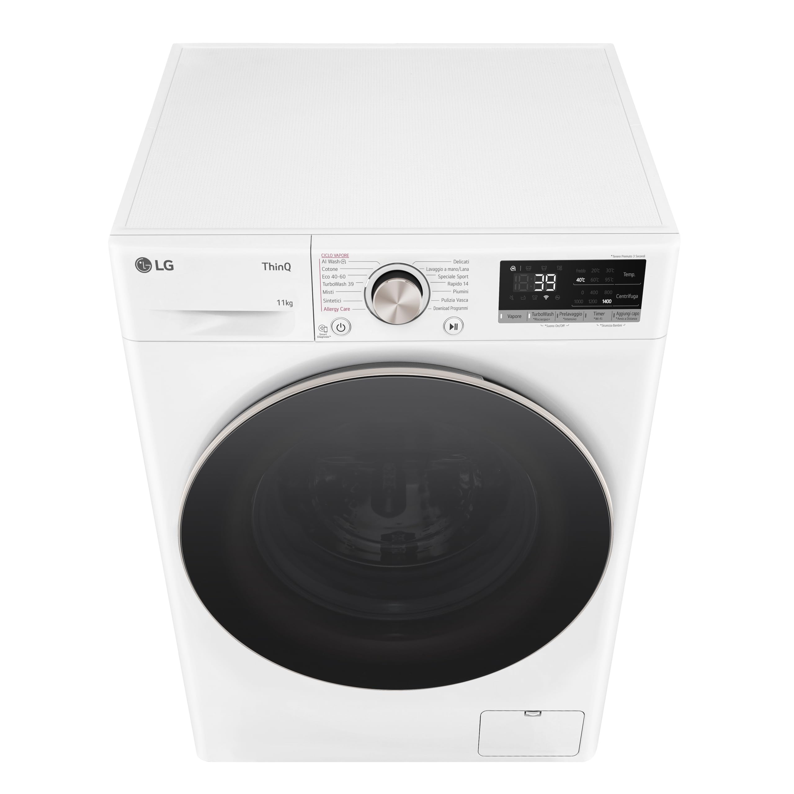 LG AI DD F4R7011TSWG Lavatrice 11kg, a Carica Frontale, Serie R7, Lavatrice Classe A -10%, 1400 giri, TurboWash 360, Vapore su 7 Programmi, Wi-Fi, Libera installazione, Bianco