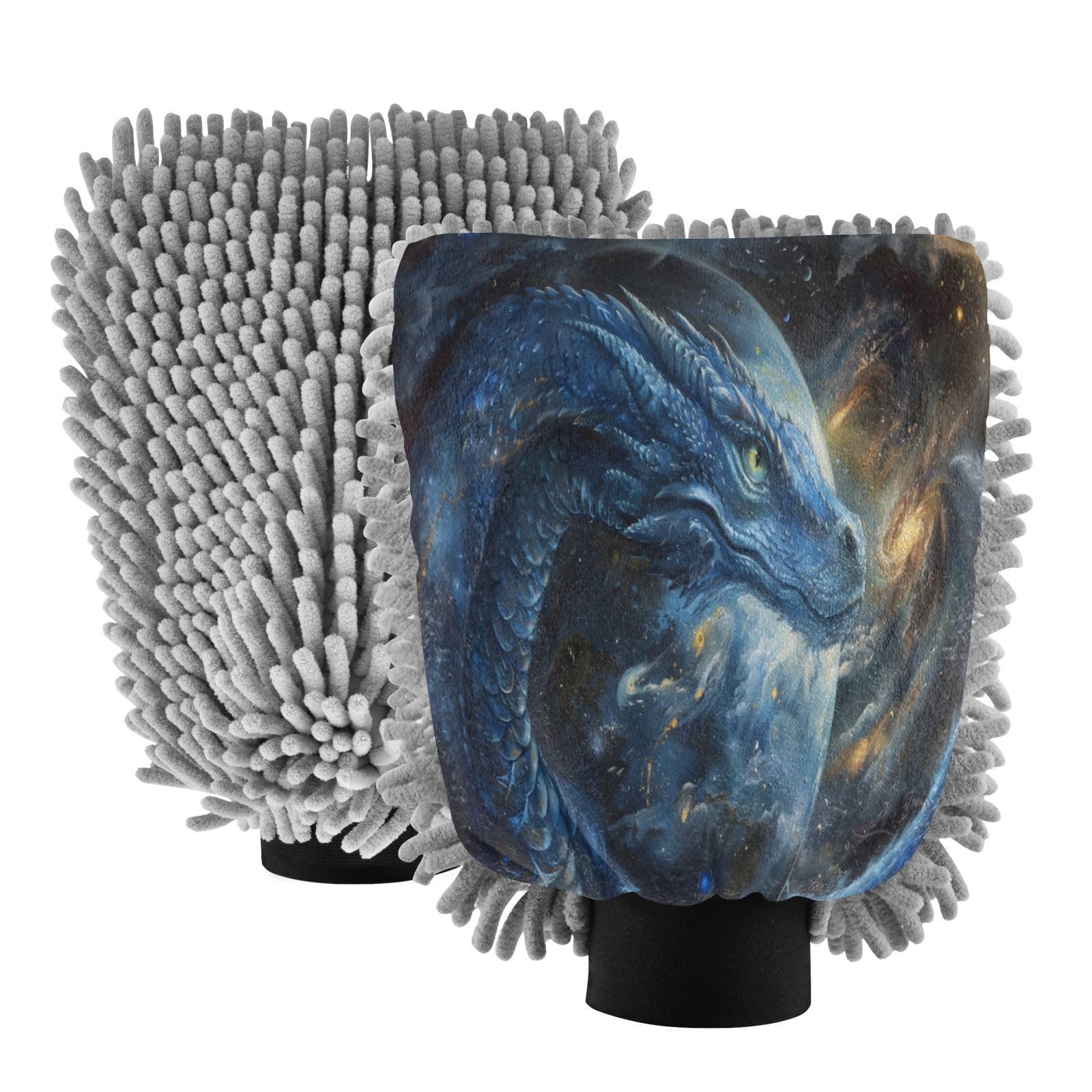 ALAZA Blue Dragon Galaxy Car Wash Mitt Scratch Free, 2 Pack Absorbent Microfiber/Chenille Washing & Drying Mitts, M