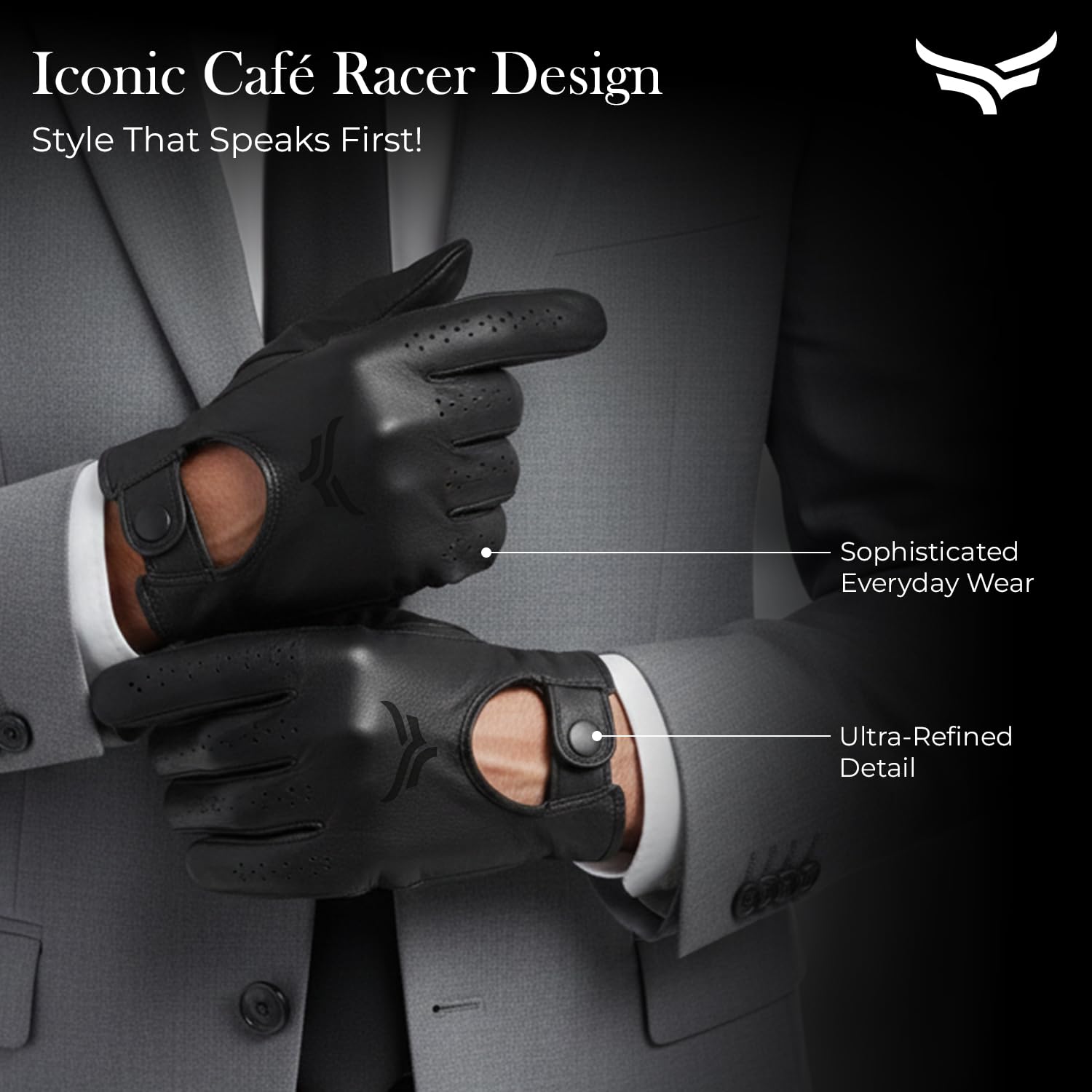 XTRIM Noir Cafe Racer Gloves, Premium Leather Gloves for Men, Large 3
