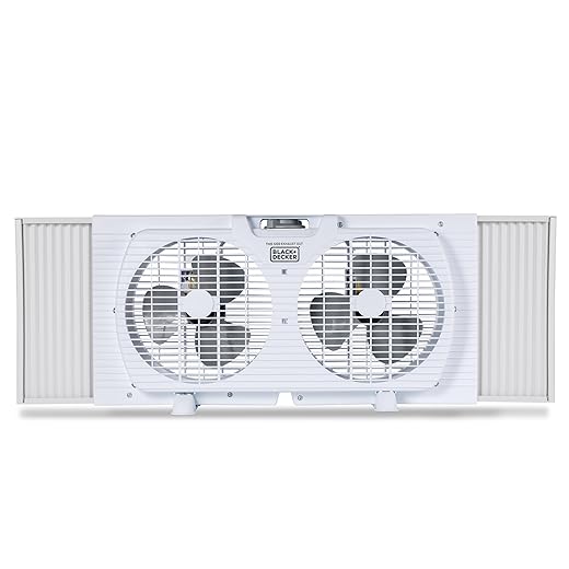 BLACK+DECKER 9" Dual Window Fan with 2 Speed Settings, Twin Fan Heads with Mechanical Dial Control, Removable Legs, For Sliding Windows up to 33” W with Accordion Expanders, BFW9M, White