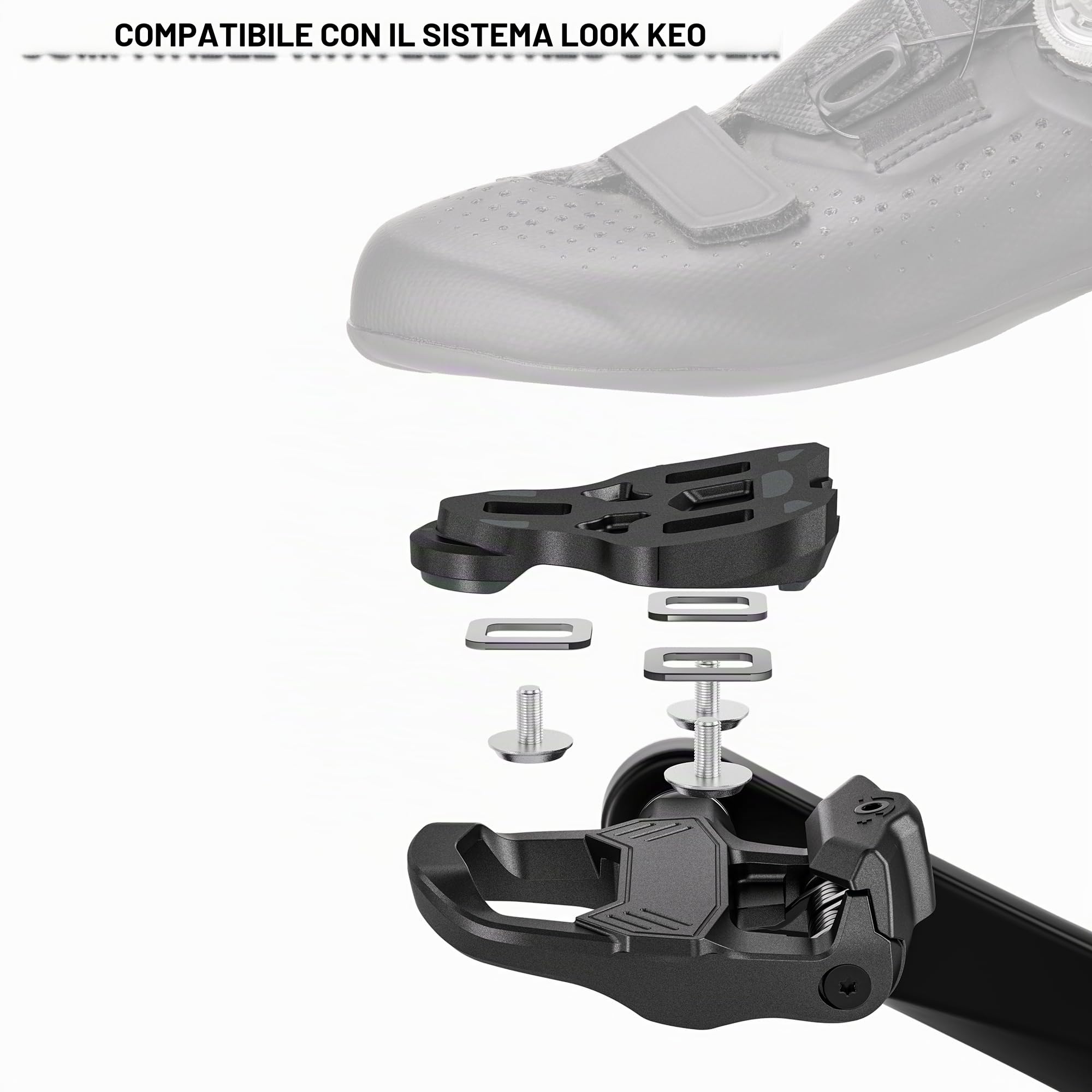 GEWAGE Pedali strada automatici tensione regolabile, corpo composito robusto, piattaforma ampia. Inclusi cleats e accessori. Compatibili Shimano SPD-SL/Look KEO