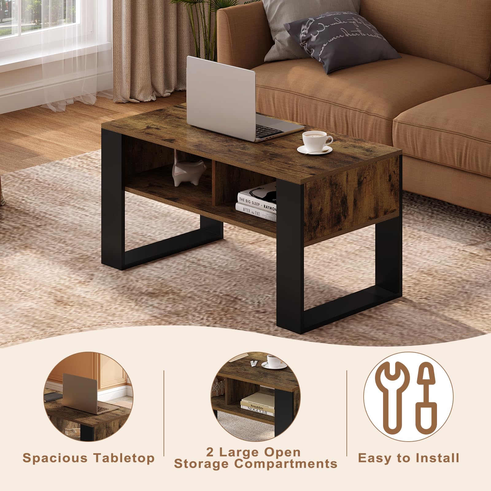 Table basse moderne avec éclairage LED 16 couleurs, console rectangulaire avec 2 grands tiroirs, table de salon spacieuse en verre | Leroy Merlin