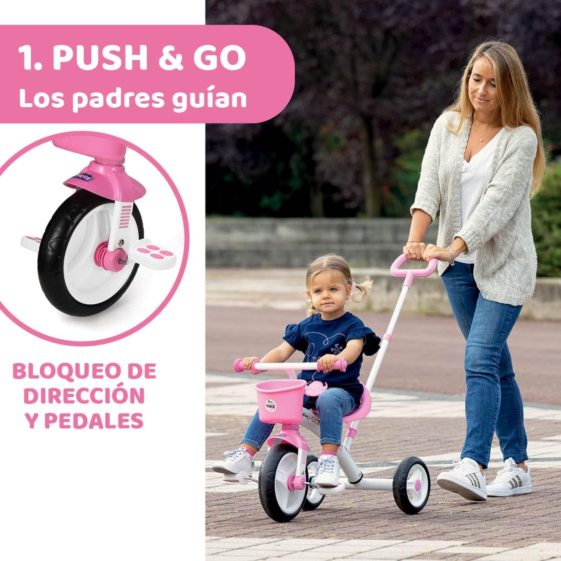 Chicco Triciclo U-GO 2en1 para niños, con Manillar Ajustable, Cinturones de Seguridad y Cesta, hasta 20 kg - Juguetes para niños de 18 Meses a 5 años.