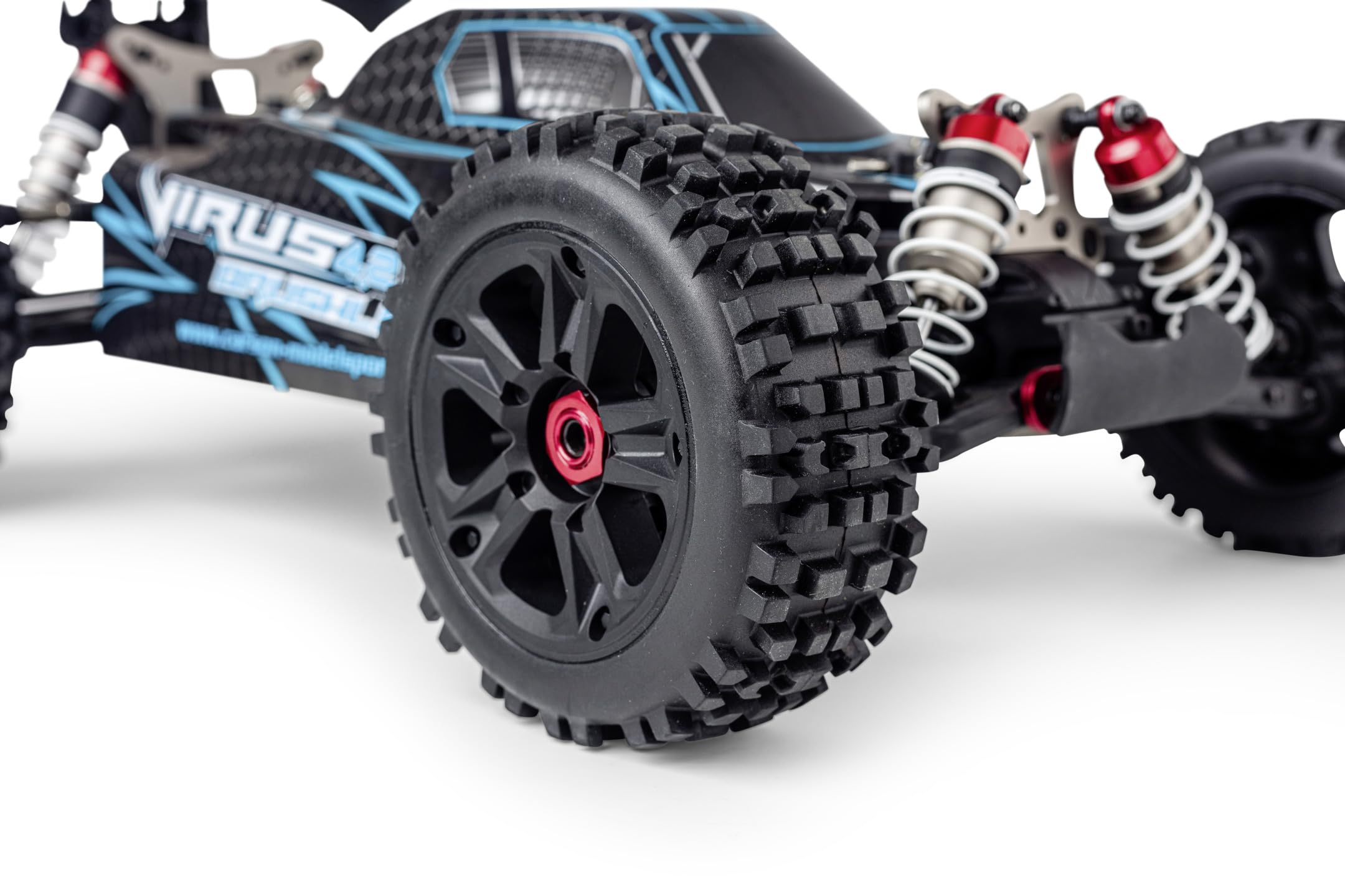 Carson 500409081 1:8 Virus 4.2 XL 100% RTR Negro/Turquesa- Coche RC, Coche teledirigido, Velocidad hasta 80 km/h, Modelo 100% RTR, Mando a Distancia Incluido